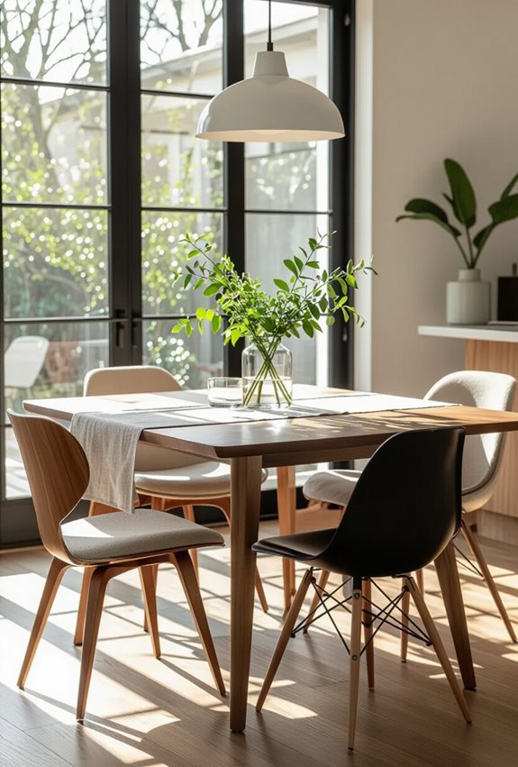 mismatched patterned dining chairs