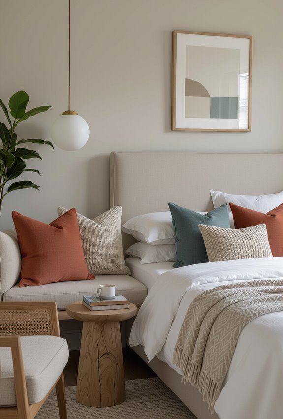mix patterned and neutral pillows