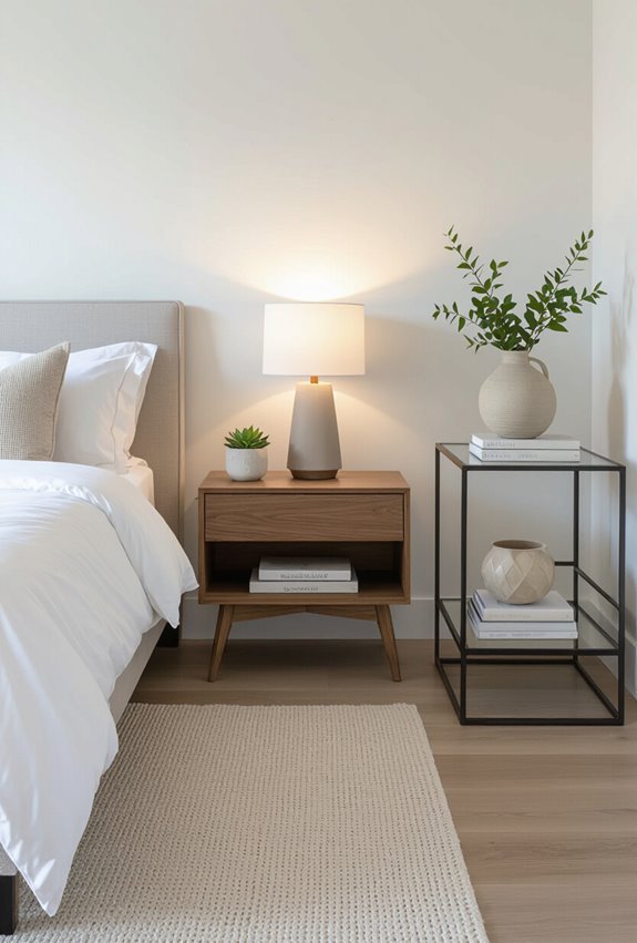 mix textures with asymmetric nightstands