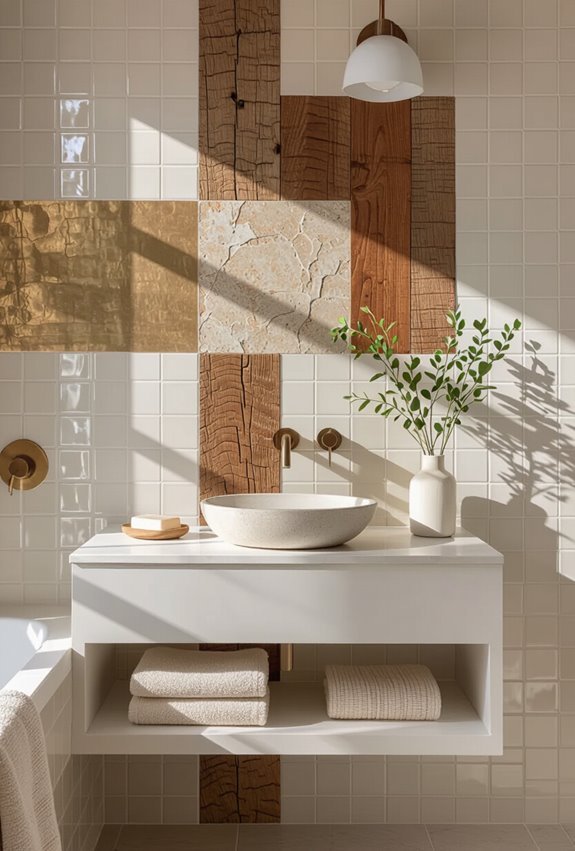 mixed material eclectic bathroom mural