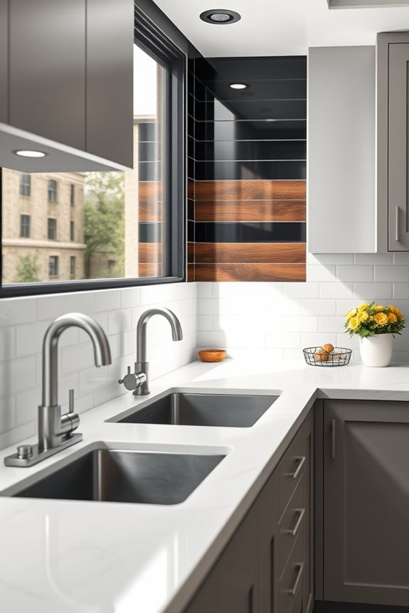 mixed materials kitchen backsplash