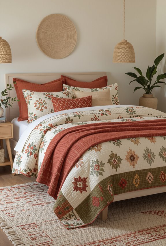 mixed pattern layered cozy bedding