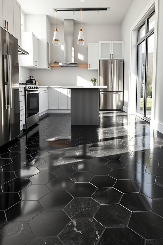 modern black hexagon tiles