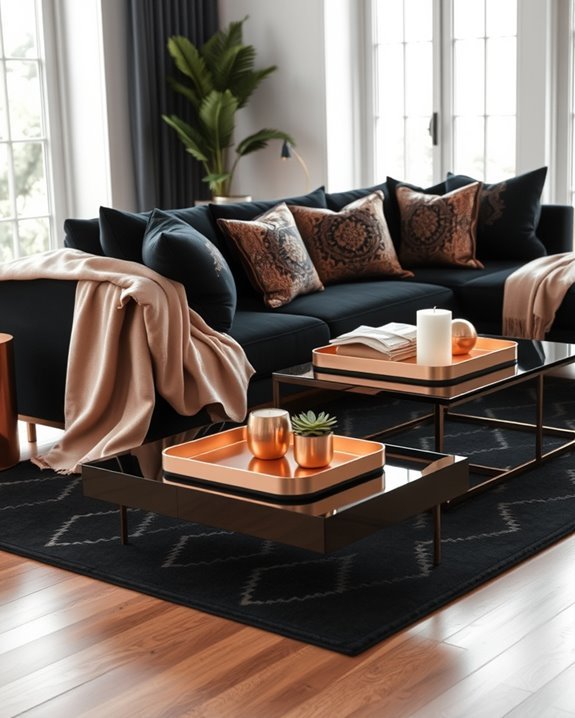 modern black rose gold textiles