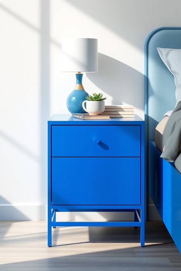modern blue metal nightstand
