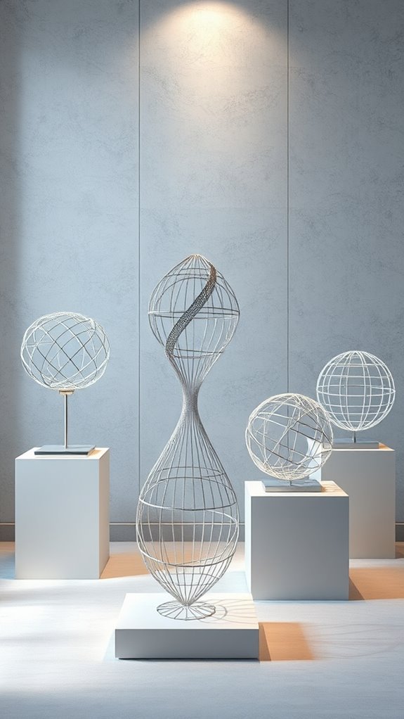 modern geometric wireframe sculptures