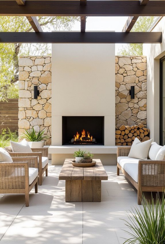 modern rustic outdoor fireplace