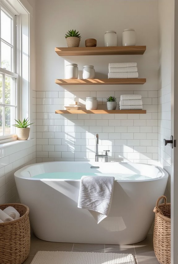 moisture resistant staggered floating shelves