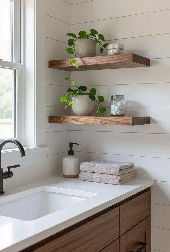 moisture resistant staggered floating shelves