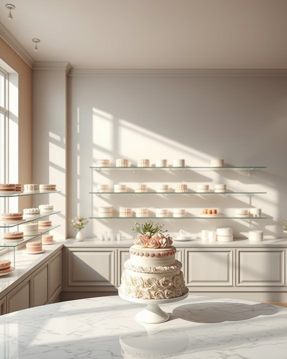 monochromatic cake shop design