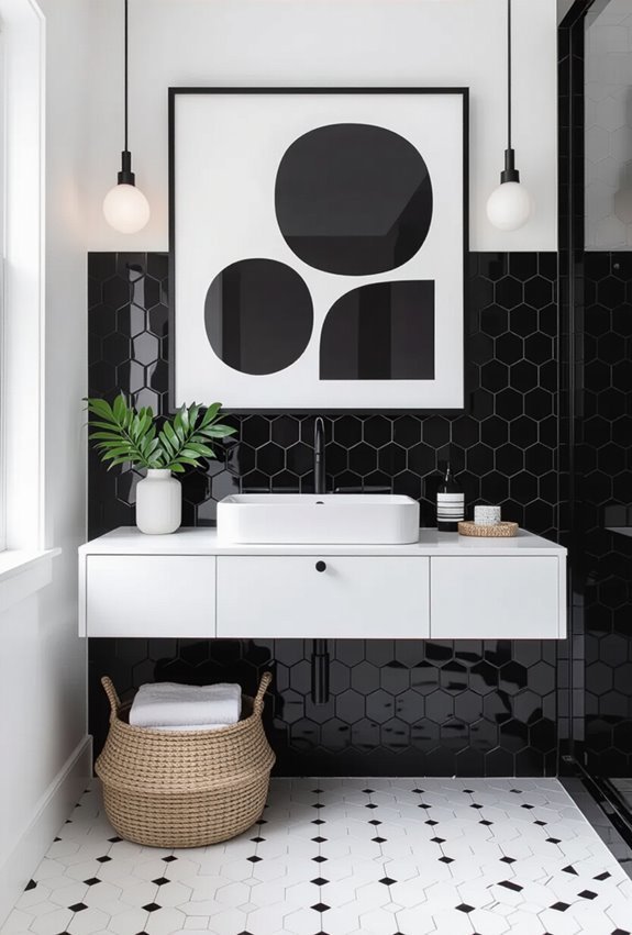 monochrome art elevates bathroom
