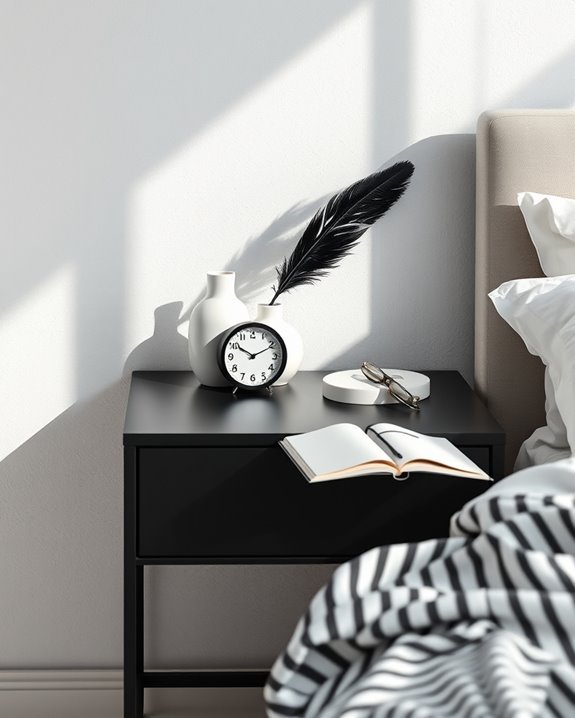 monochrome bedside table elegance