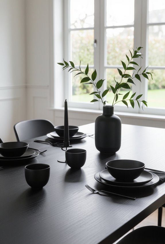monochrome black dramatic tablescape