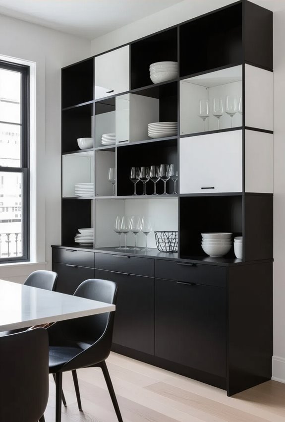 monochrome built in shelving showcase