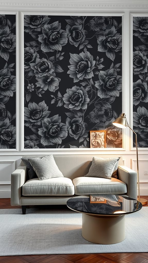 monochrome floral wallpaper elegance