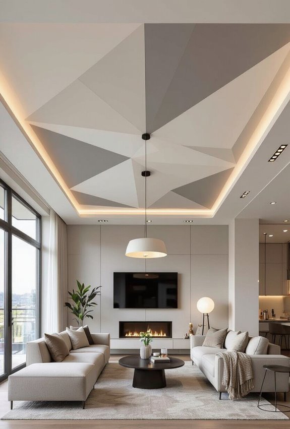 monochrome geometric ceiling design