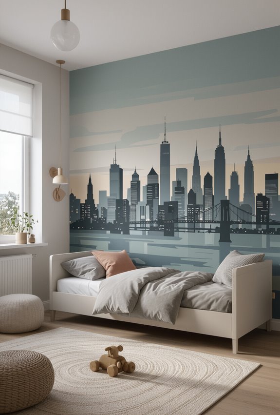 monochrome neon accented skyline