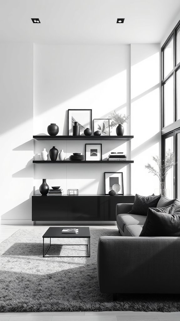 monochrome open shelving display