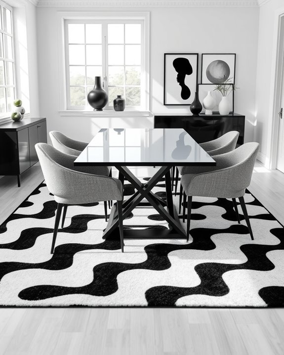 monochrome rug enhances decor