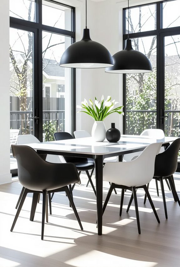 monochrome sculptural upholstered dining chairs