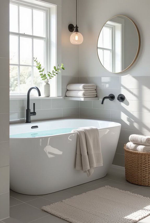 monochrome streamlined spacious small bathroom