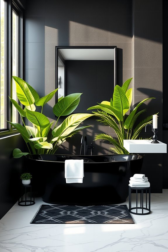 monochrome tropical bathroom elegance