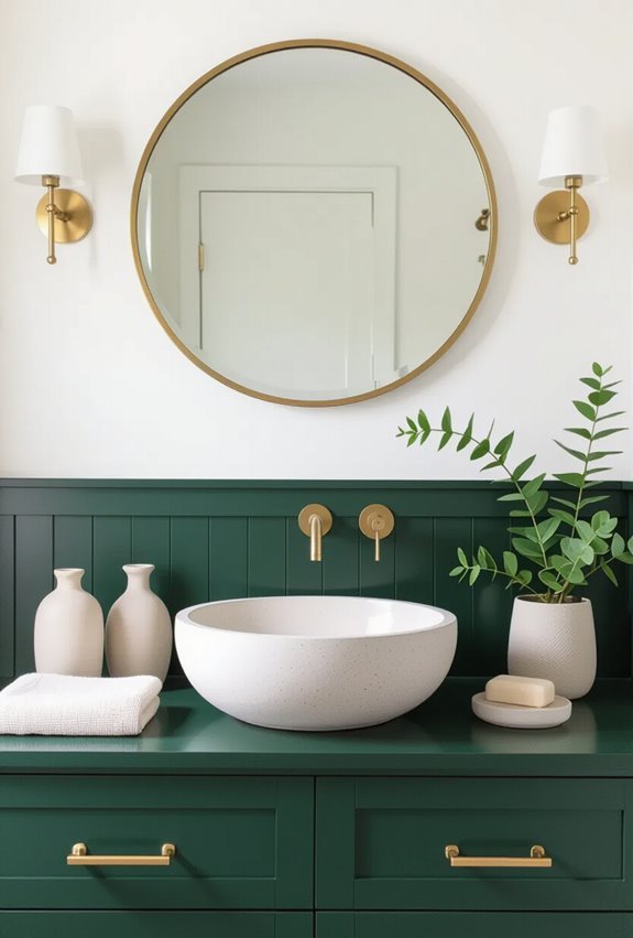 moody dark green intimate powder room