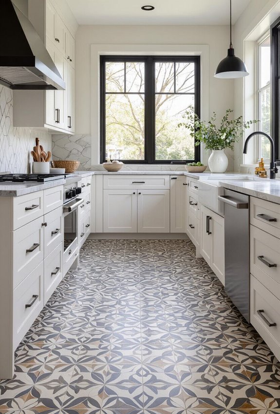 moroccan hexagonal patterned kitchen floors
