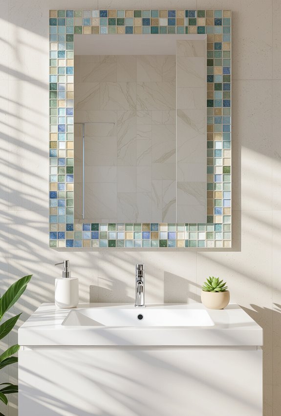 mosaic tiled iridescent framed mirror