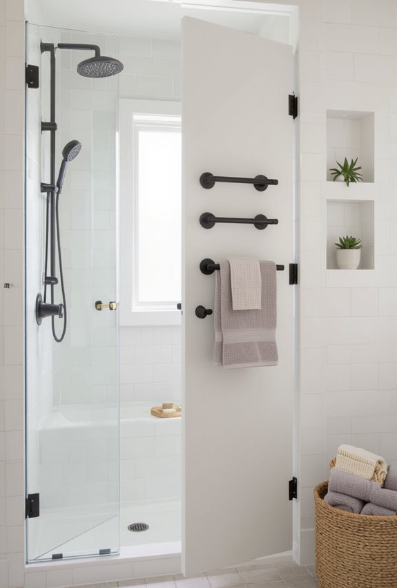 mount towel hooks outside door