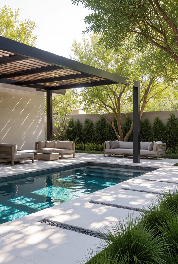 multi level pool with pergola