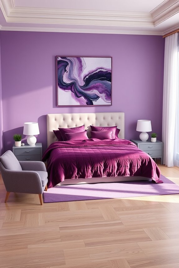 multi tonal purple bedroom design