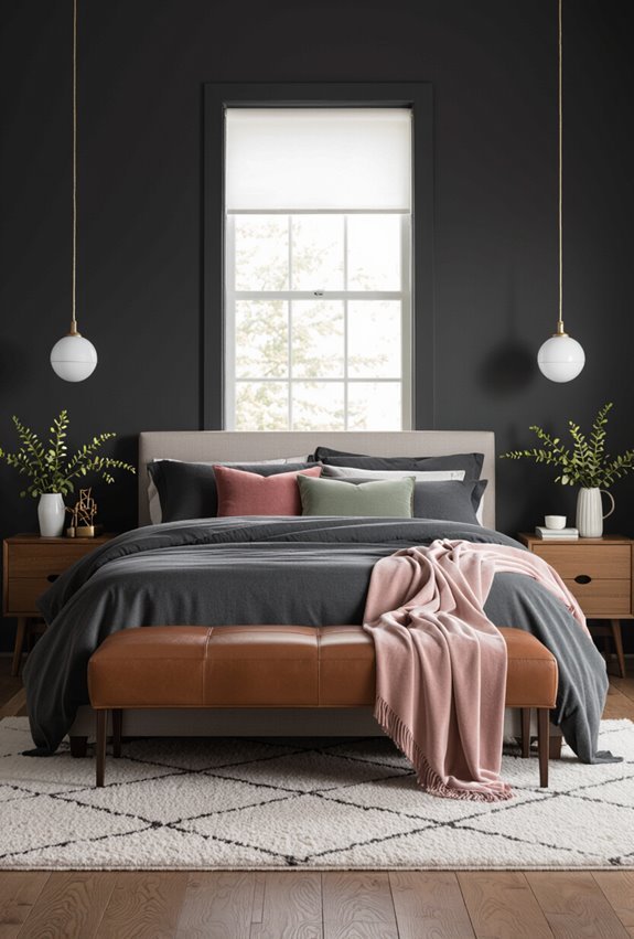 muted accents soften drama