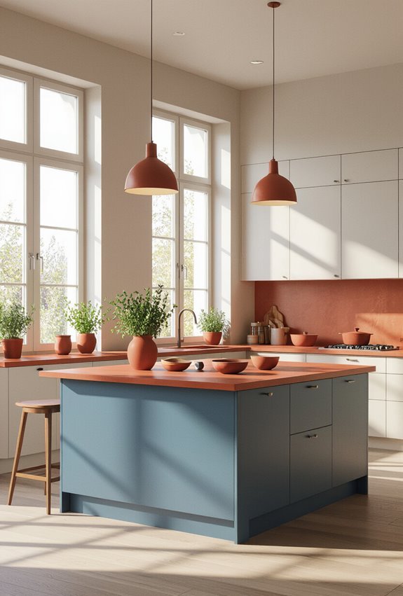 muted blue terracotta orange