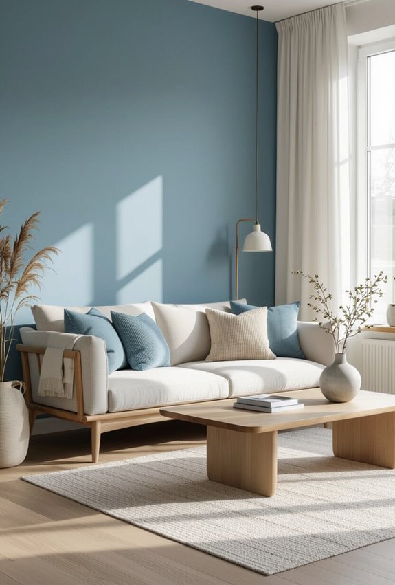 muted blue warm wood