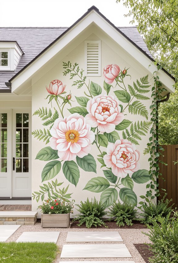 muted botanical cottage mural