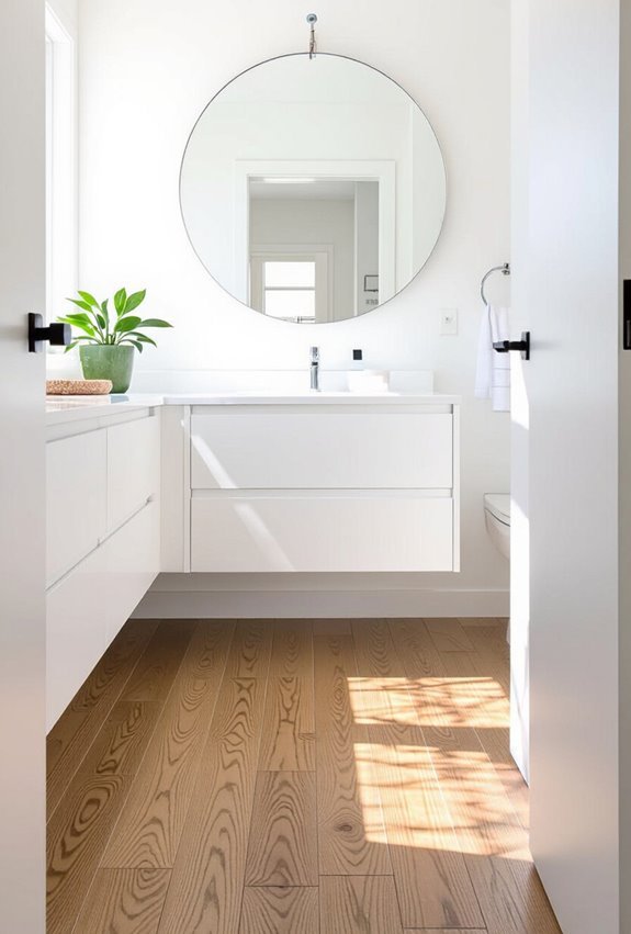 narrow planks elongate bathroom