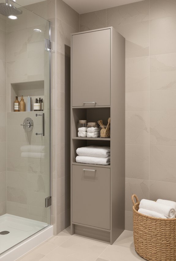 narrow tall mirrored storage