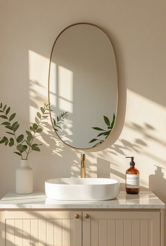 narrow vertical oval mirror