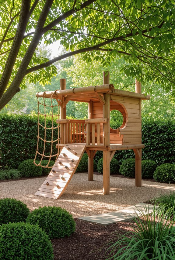 natural playhouse with sensory garden