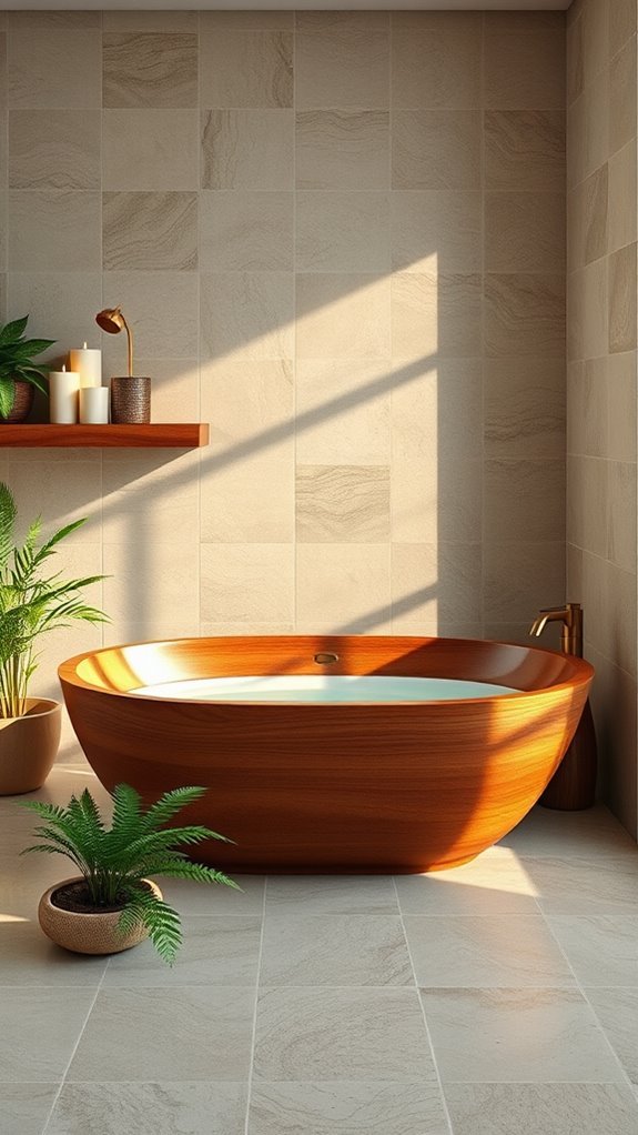 natural wood bathtub accents