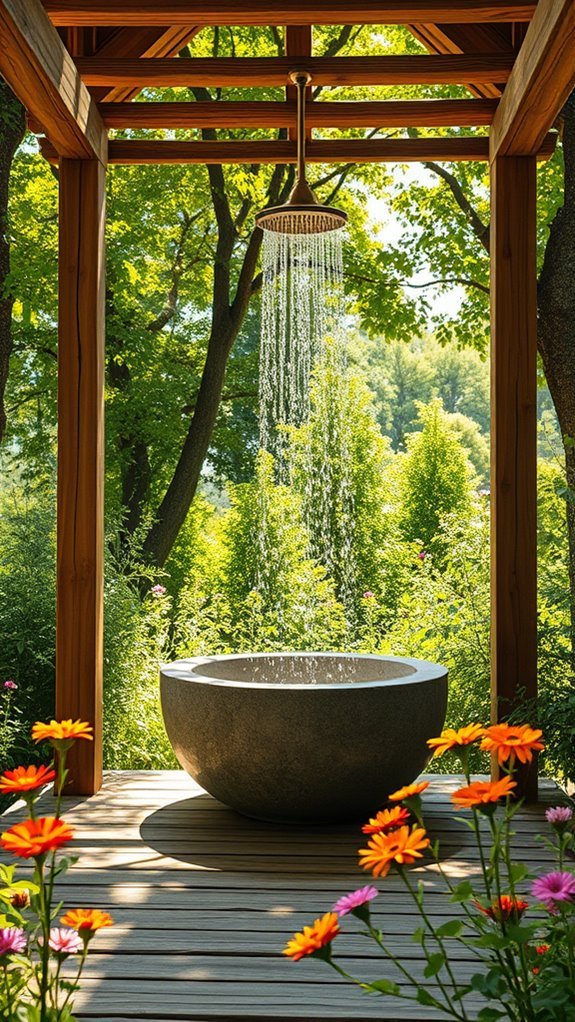natural wood beams shower