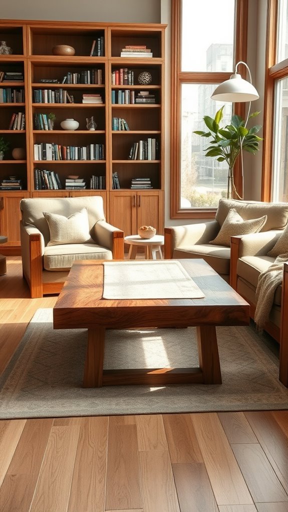 natural wood living room decor