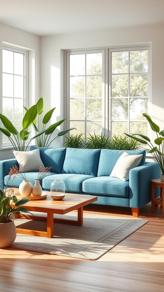 nature inspired blue couch decor