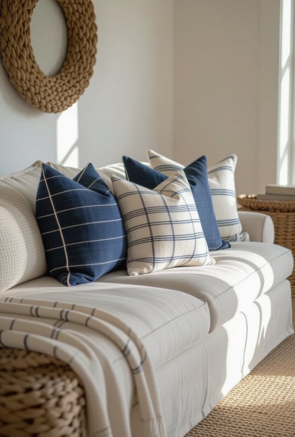 nautical textured layered throw pillows