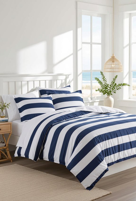 navy striped classic coastal bedding