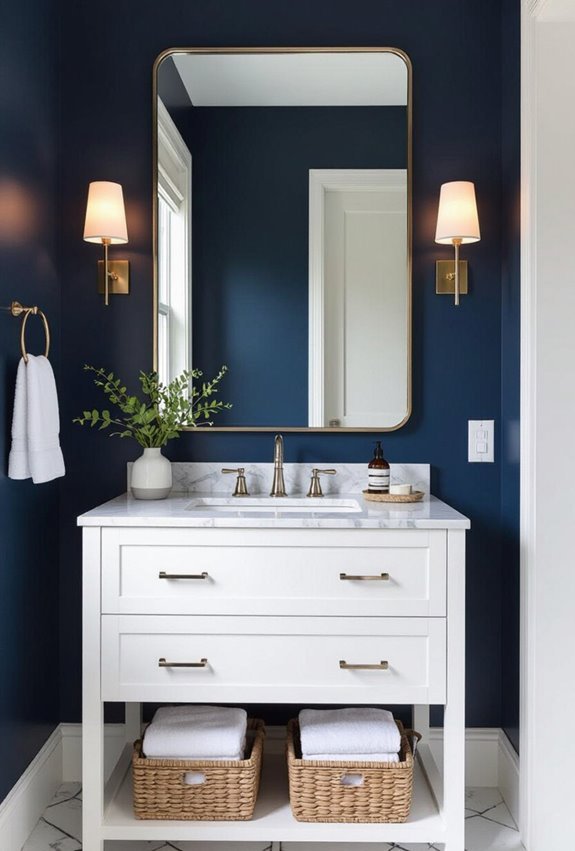 navy trim white tiles satin