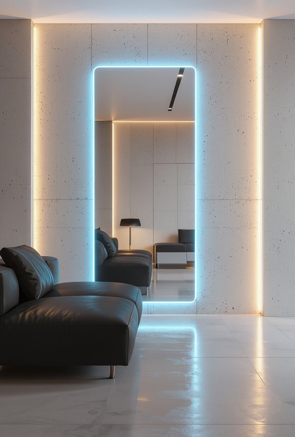 neon edged reflective depth mirrors