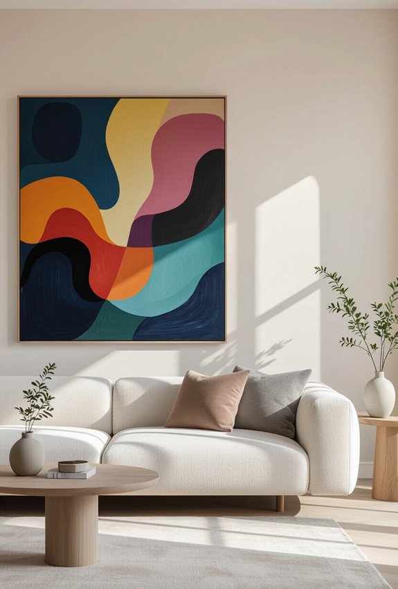 neutral backdrop highlights art