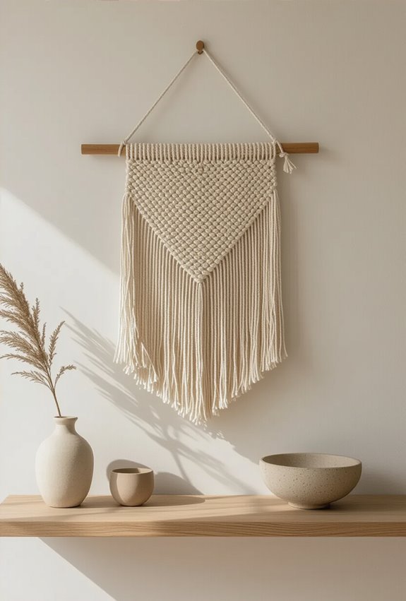 neutral textured balanced woven hangings